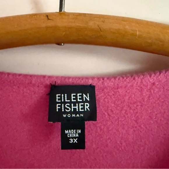 Eileen Fisher Vibrant Pink Open-Front Blazer 3x boiled wool cashmere blend FLAWS - Picture 2 of 9